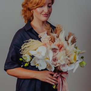 Buchet de mireasă BOHO, cu pampas și orhidee