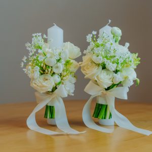Set lumânări cununie cu flori albe
